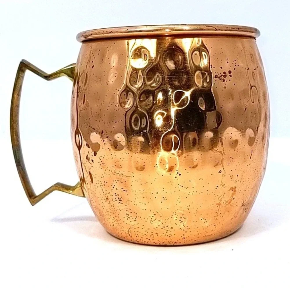 VTG Hammered 100% Solid Copper Moscow Mule Mug Brass Handle Barware Drinkware